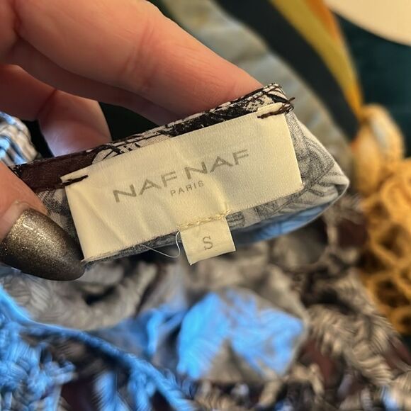 NAF NAF Brown and White Tropical Palm Print Midi/Maxi Dress, size S - Picture 9 of 11